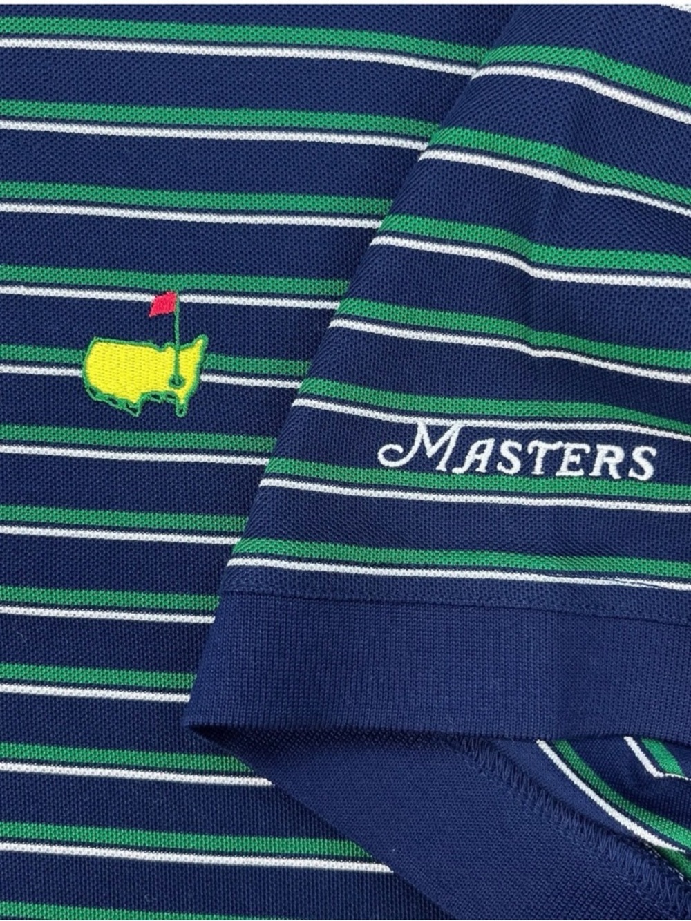 Masters Collection Mercerized Polo Shirt Green Blue Striped Logo Golf Mens L - Picture 3 of 9